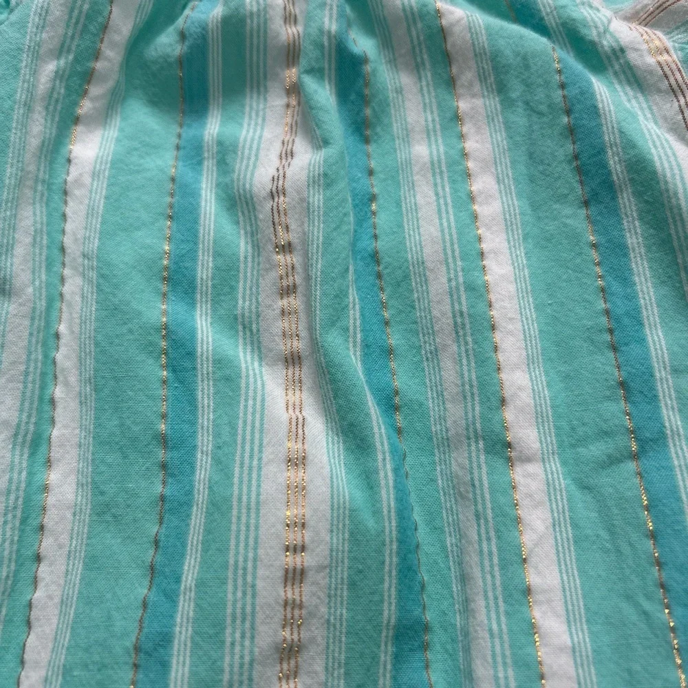 Girls Baby Gap Striped Ruffle Sleeve Tank Dress Size 5 Toddler Teal and gold